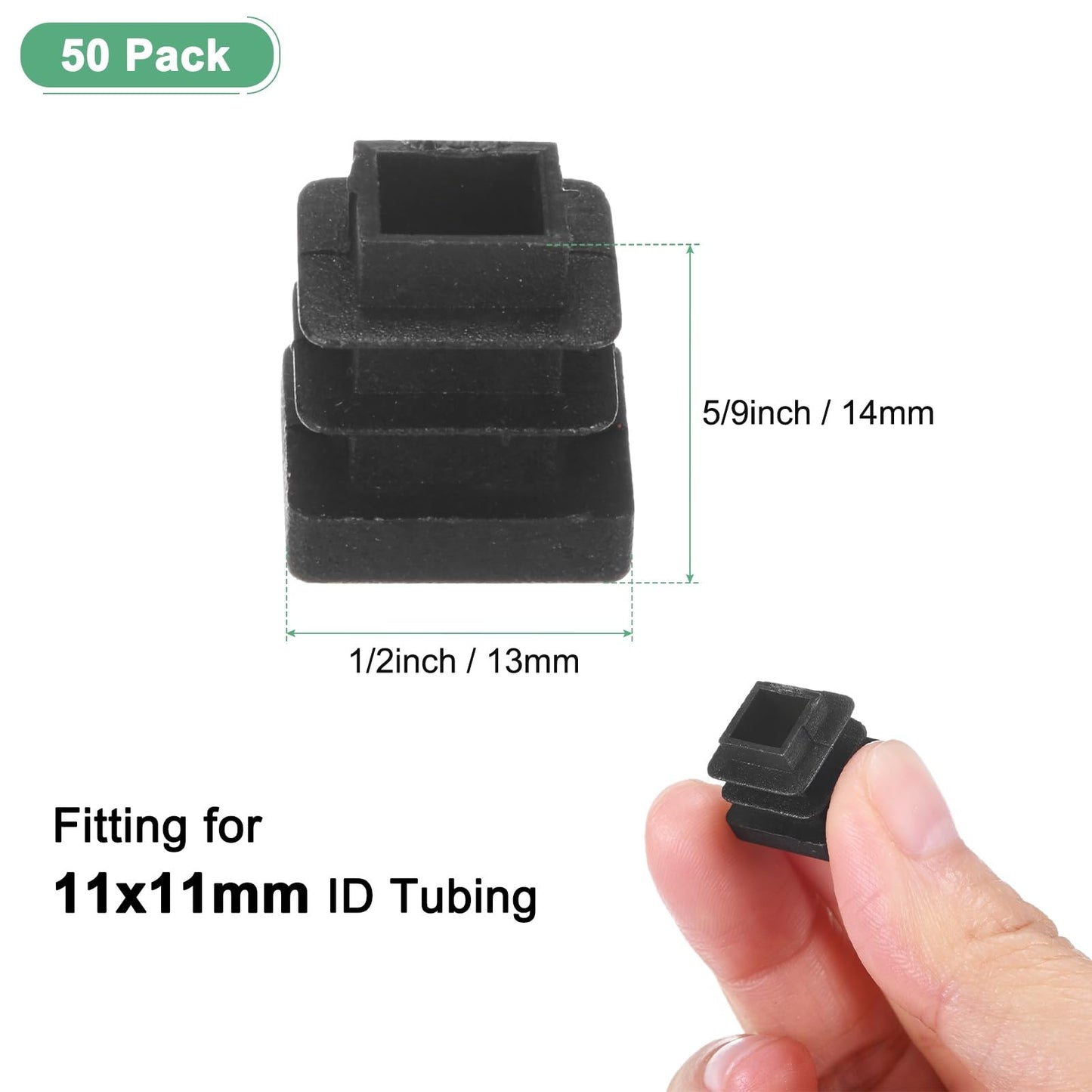 M METERXITY 50-Pack Tubing End Caps, 1/2 x 1/2 Inch Plastic Square Hole Plugs Inserts for Chair Leg/Bar Stool/Fitness Equipment, Chair Glides Fence Plug Floor Protectors
