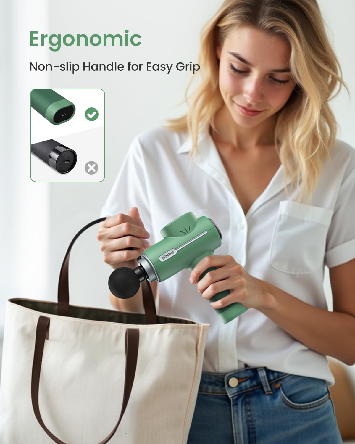 RENPHO Active Massage Gun, Fathers Day Dad Gifts, Deep Tissue Percussion Back Massager for Neck, FSA Approved, Portable Handheld Massager with 5 Speeds, HSA, 5 Attachments, Carry Case, Green