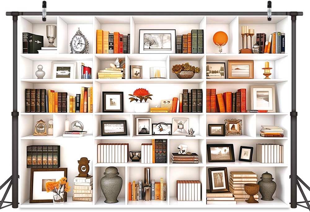 Etsyoki 5X3FT White Office Modern Bookcase Photography Zoom Backdrops for Home Office Decoration