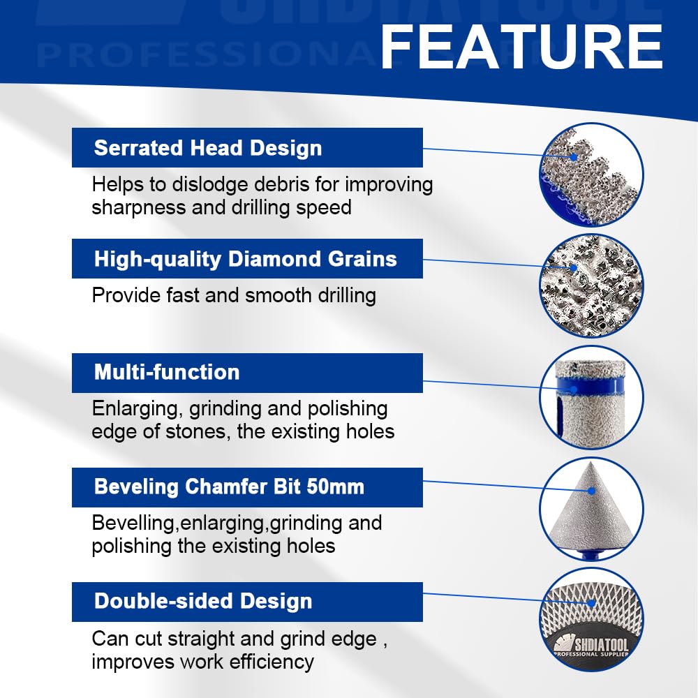 Diamond Core Drill Bits Set 12PCS - DARTOTEK Tile Hole Saw Kit (6/8/10/20/35/50/75/125/20mm/2/SDS/HEX for Porcelain, Ceramic Tile, Granite, Marble, Masonry