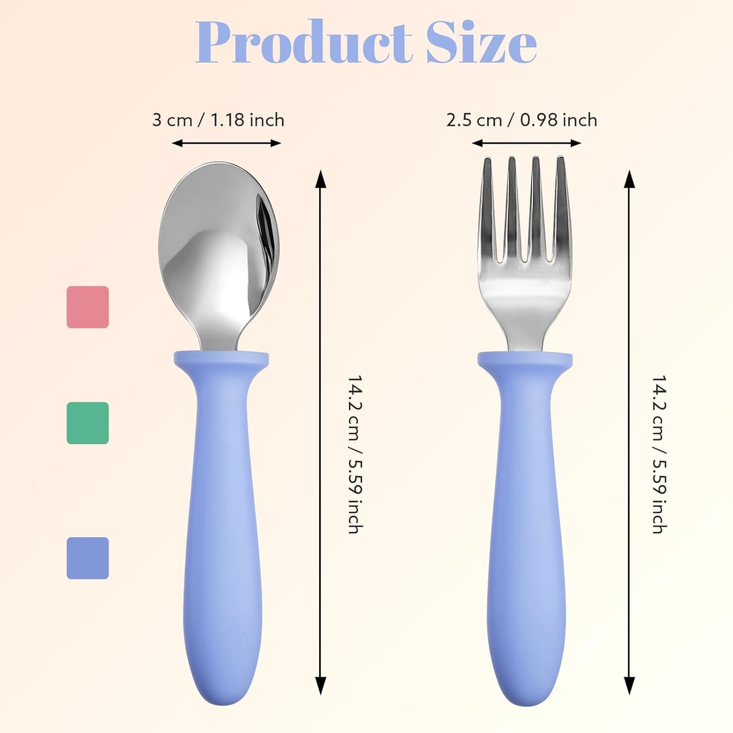 Pimoys Toddler Utensils Set - 6-Piece Stainless Steel Forks & Spoons with Plastic Handles | Dishwasher Safe