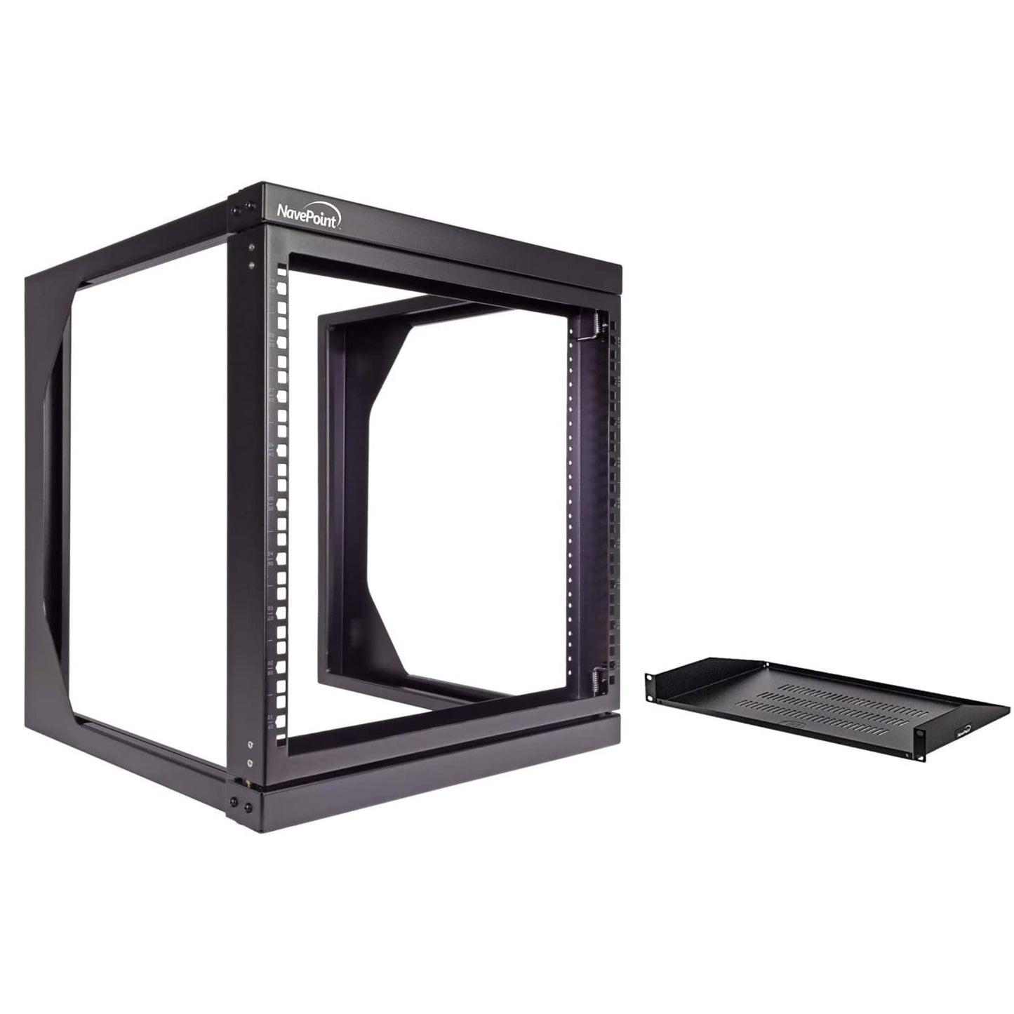 NavePoint 9U Open Frame Server Rack for 19" Network Equiment & 1U Cantilever Vented Server Shelf for 19-inch Equipment - 10-inch 250mm Deep