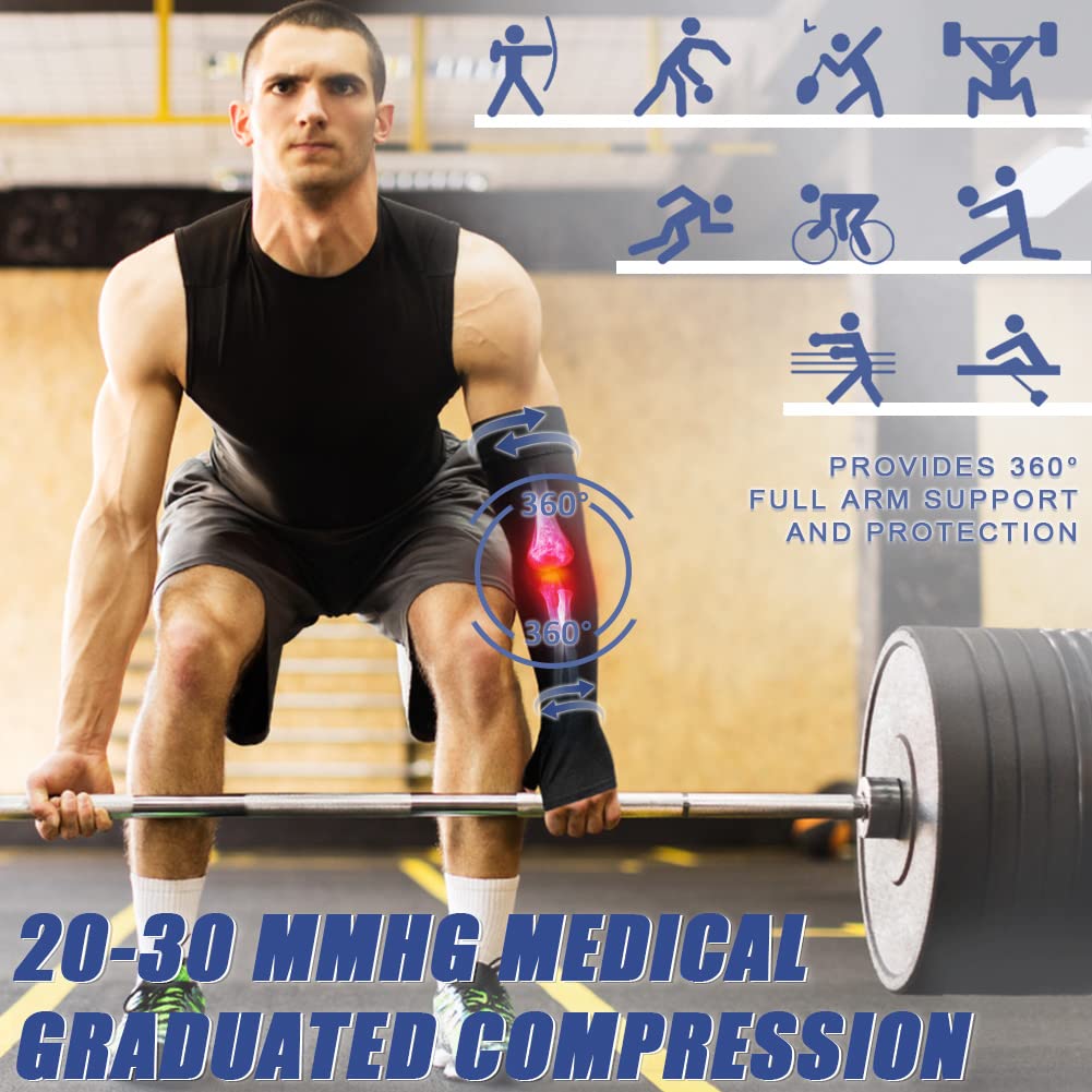 beister Lymphedema Medical Compression Arm Sleeve with Gauntlet for Men & Women (Single), 20-30 mmHg Full Arm Support.