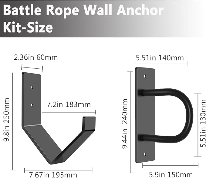 Battle Rope Wall Anchor Kit,Set with 1 Heavy Duty Battle Rope Wall Anchor and 1 Storage Hook,Battle Rope Wall Mount for Home Gym Training