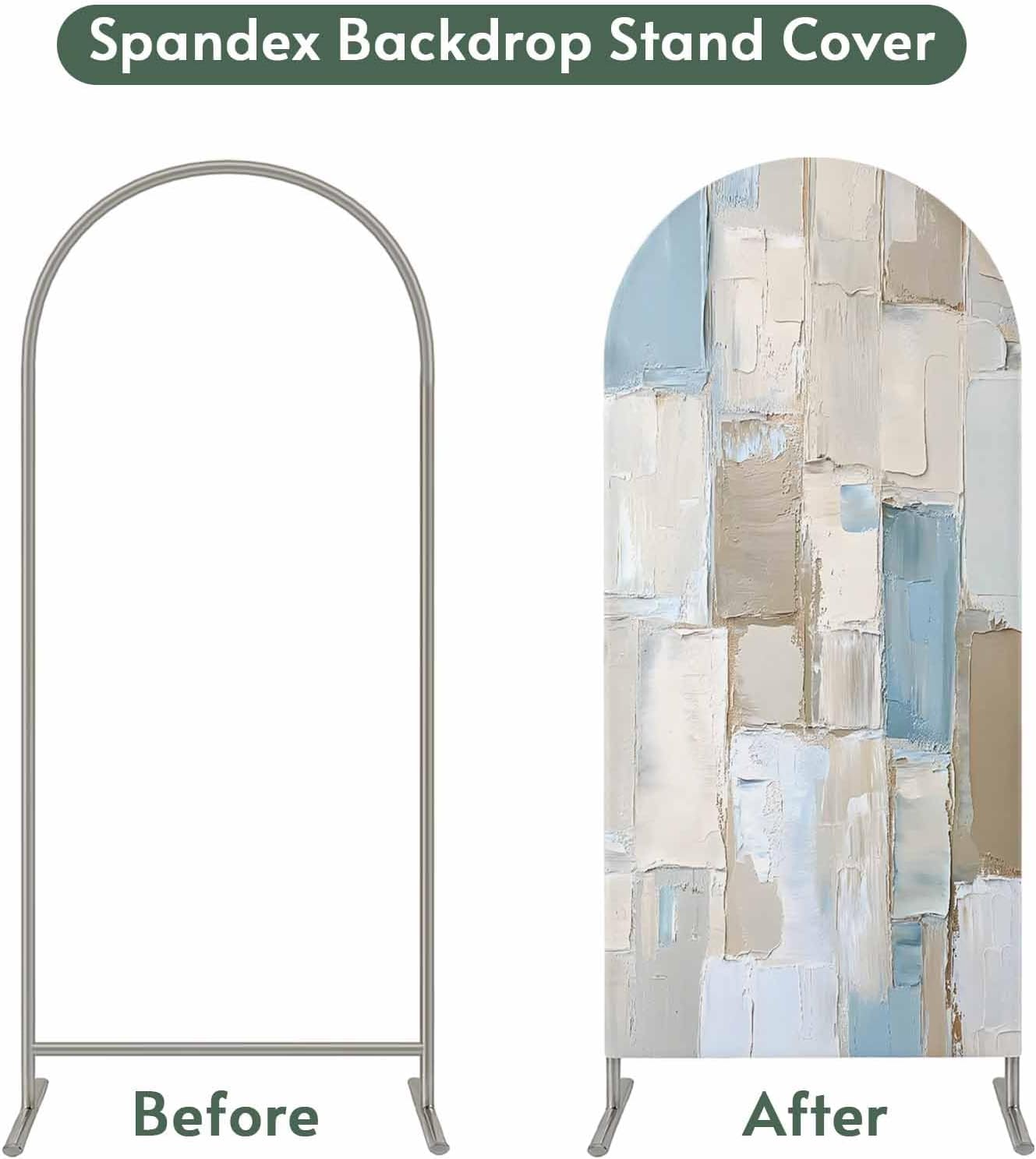 Jnbasdffb 6.6 Blue Brown Color Blocks Wedding Arch Cover,Stretchy Spandex Arch Backdrop Stand Covers FT,Abstract Oil