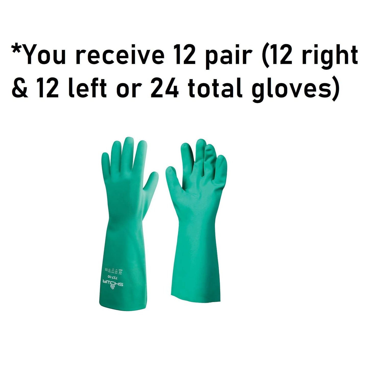 SHOWA Nitrile Gloves Large | Chemical Resistant | Unlined | 13 Inches Length | 12 Pairs, Pack of 12