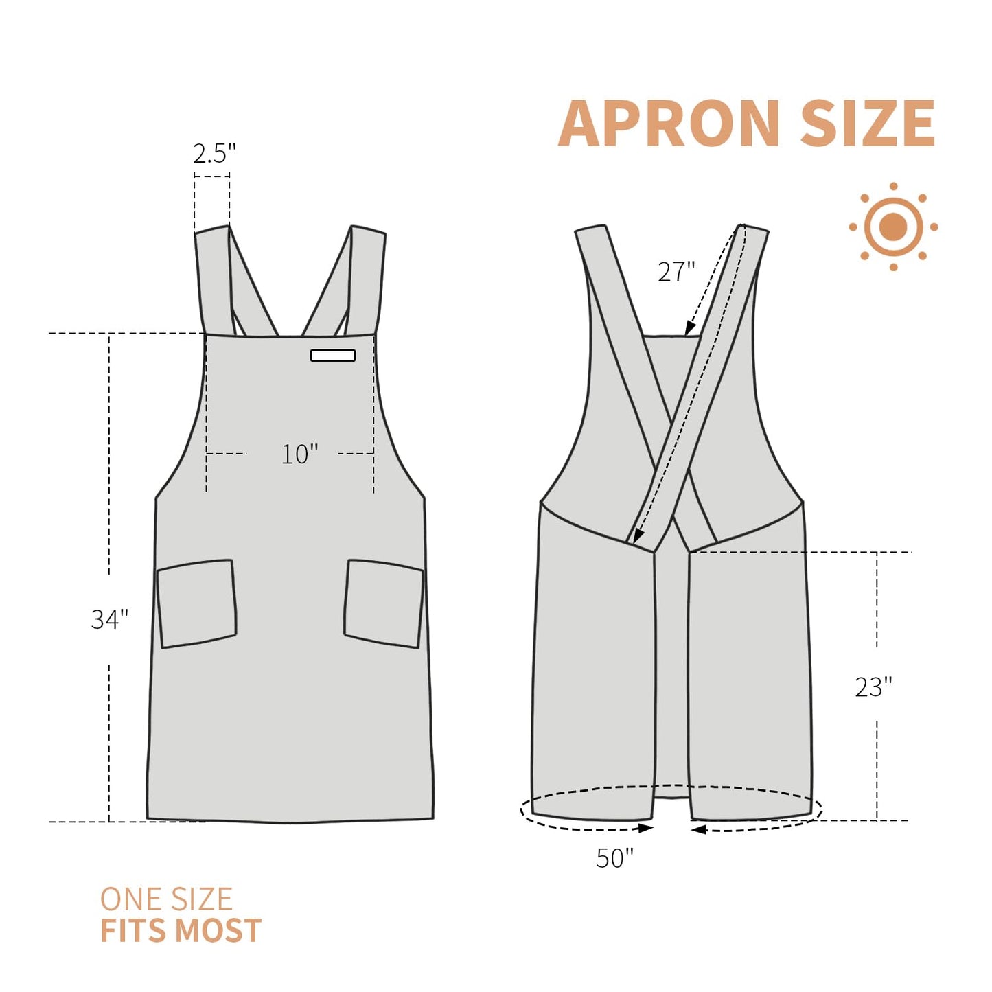 fibrosafe Cotton Apron for Women with Pockets, Cross Back Gardening Apron for Cooking, Baking and Cleaning with Split Hem
