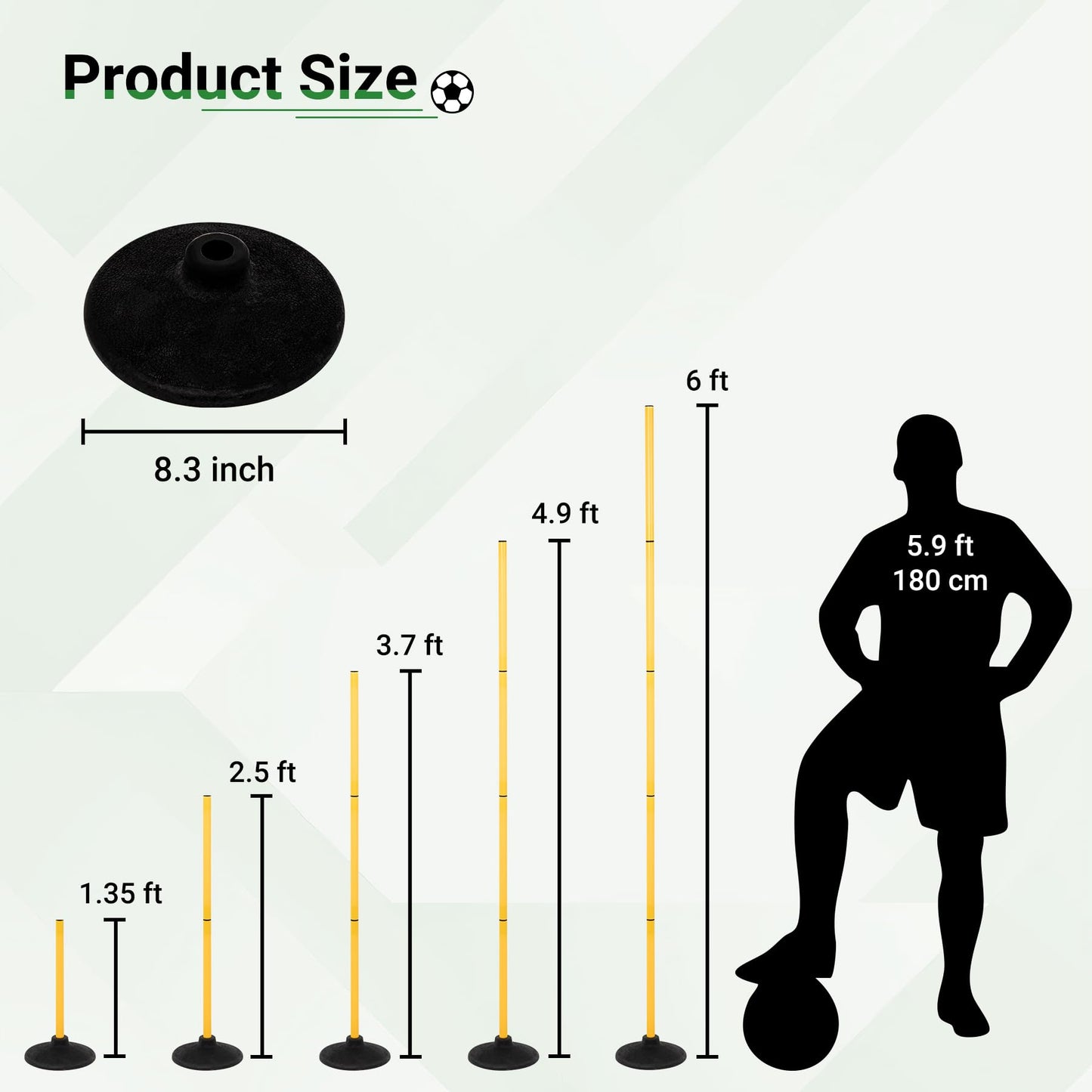 Neoaider 6 FT Agility Poles for Soccer, Basketball, Football, Equestrian, Pet Training, 4 Pack Detachable Soccer Poles w/Rubber Bases, Pole Bending Poles for Horses, Indoor/Outdoor Use