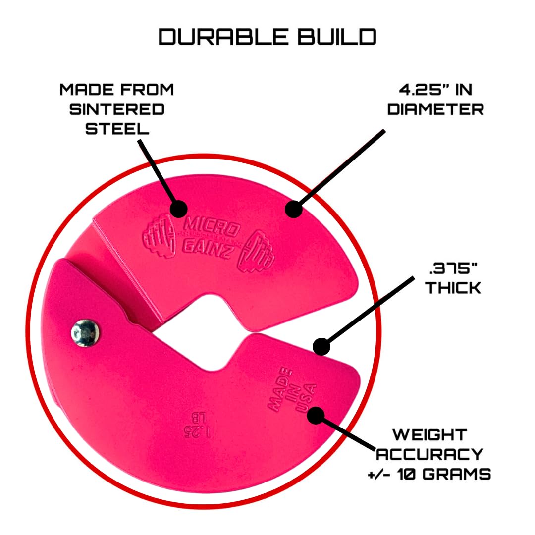 Micro Gainz Dumbbell Fractional 1.25lb Weight Plate, Ideal for Micro Loading, (Choose Color) 4 Piece Fractional Weight Plates, Designed for Dumbbell Training, Made In USA (Pink)