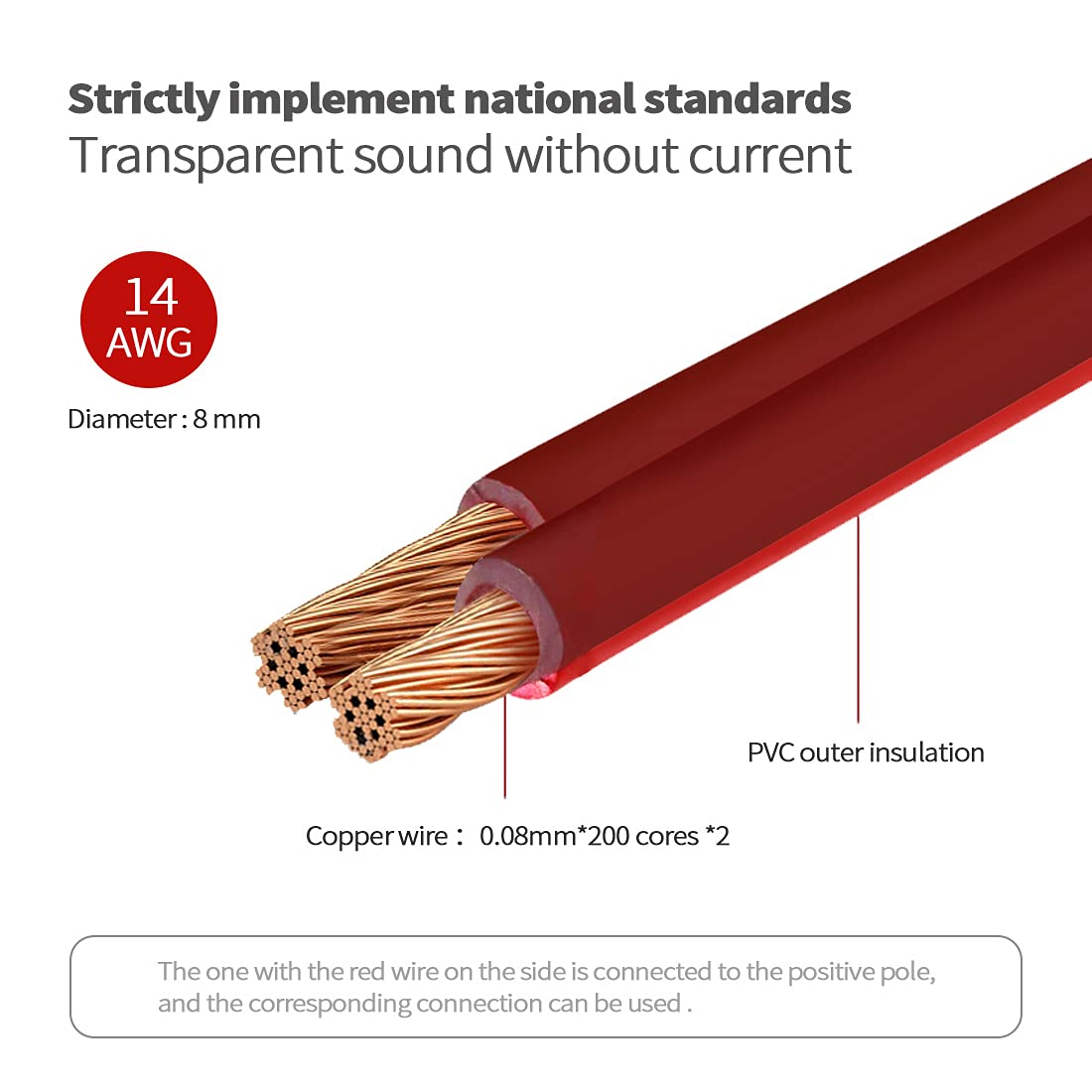 Yuchenfeng 14AWG Zero-Noise(1FT 2PCS) Gold-Plated RCA to Bare Wire Speaker Cable - OFC Copper Audio Cable