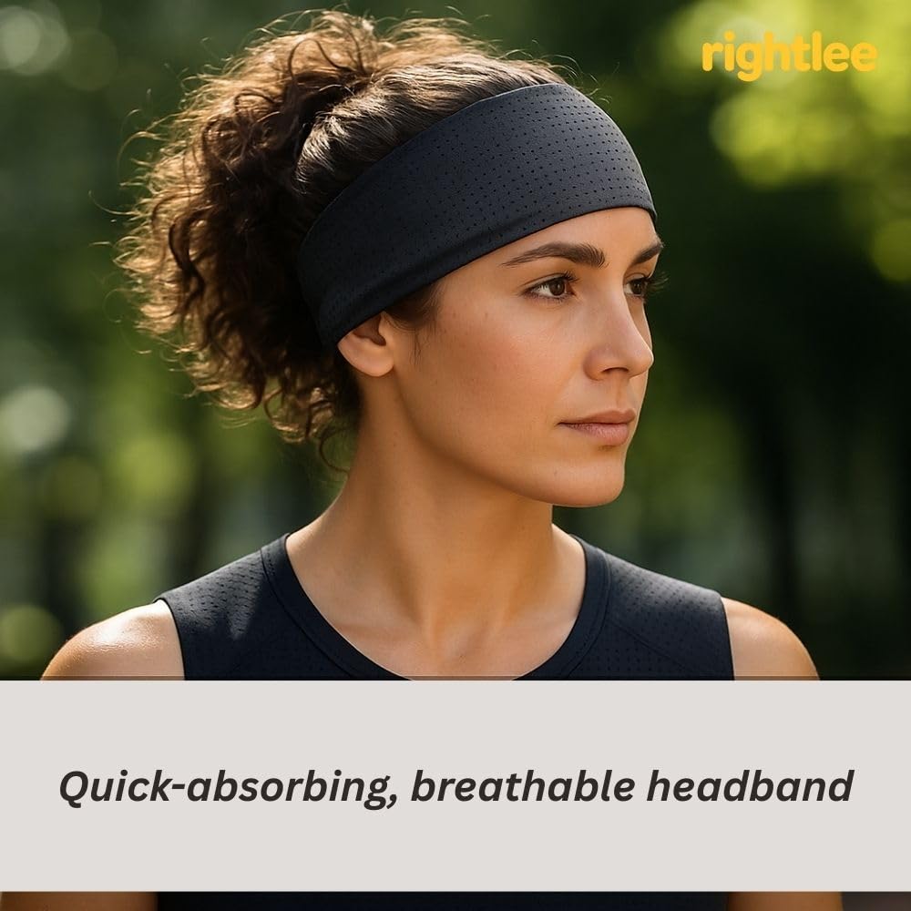 rightlee Quick Absorbing Sports Headband – Fast Drying Sweatband for Running, Yoga, Gym, Workout, Tennis, Basketball – Soft, Lightweight, Stretchy, Hair Band for Men and Women, 2 Pack Black & Gray