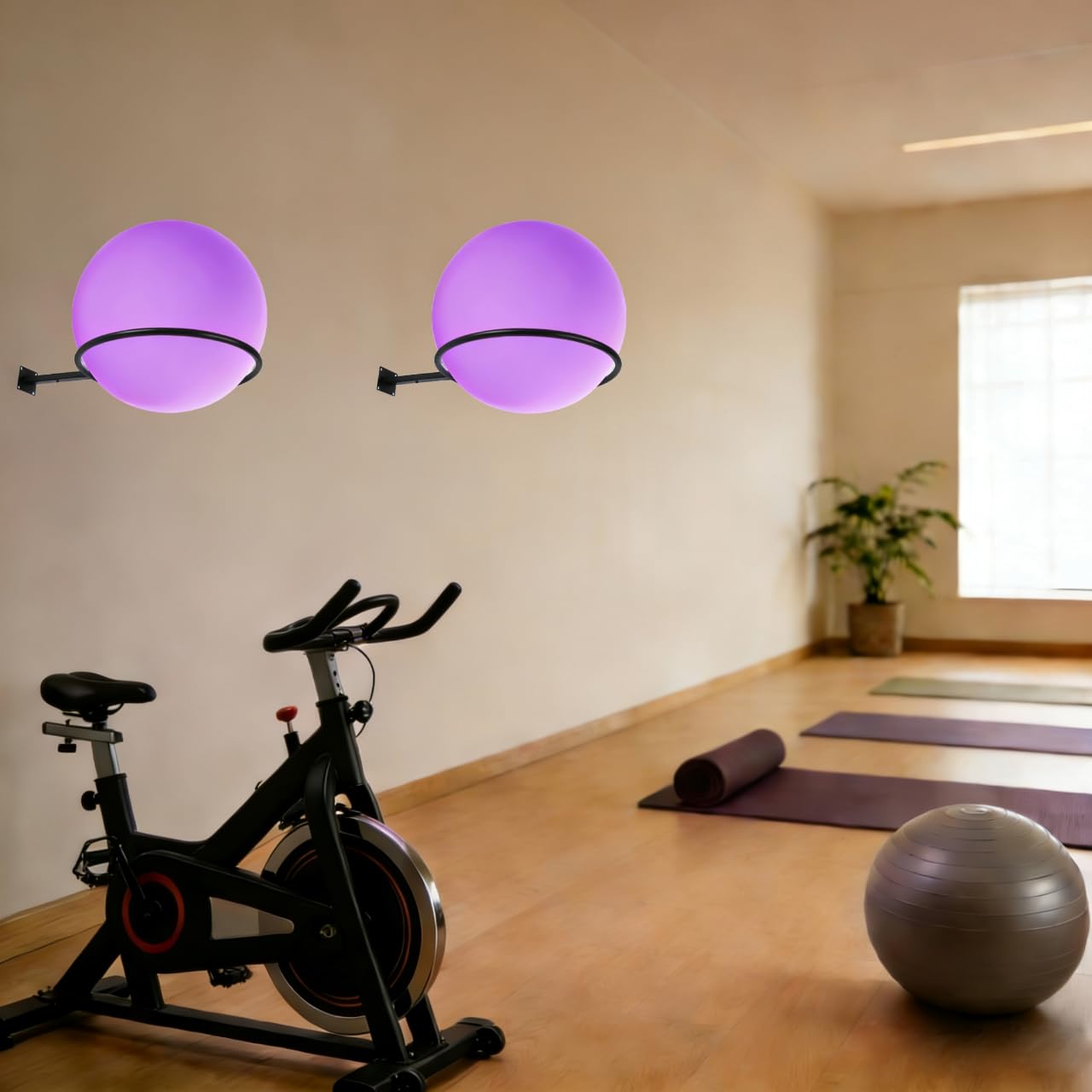 MEIPMQZ Yoga Ball Wall Mount, Exercise Ball Holder Stability Ball Holder for Yoga Balls in Home Gym or Studio(Round -1 Black)