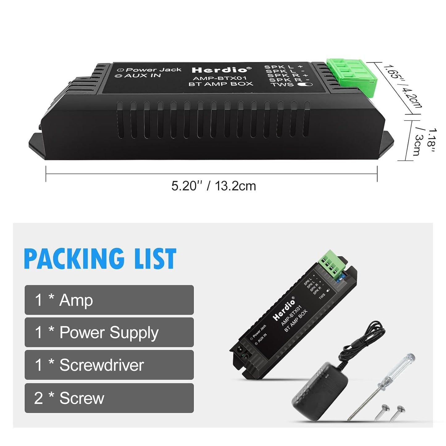 2.0 Herdio Bluetooth Home Audio Amplifier Channel Receiver System for Passive Speakers with AUX TWS Suitable