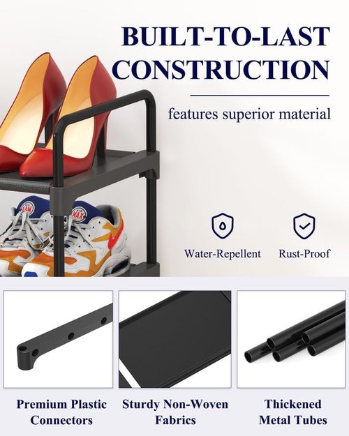 Kitsure Shoe Rack - Sturdy Space-Saving Shoe Storage for Closet | 27.6" Wide, Black