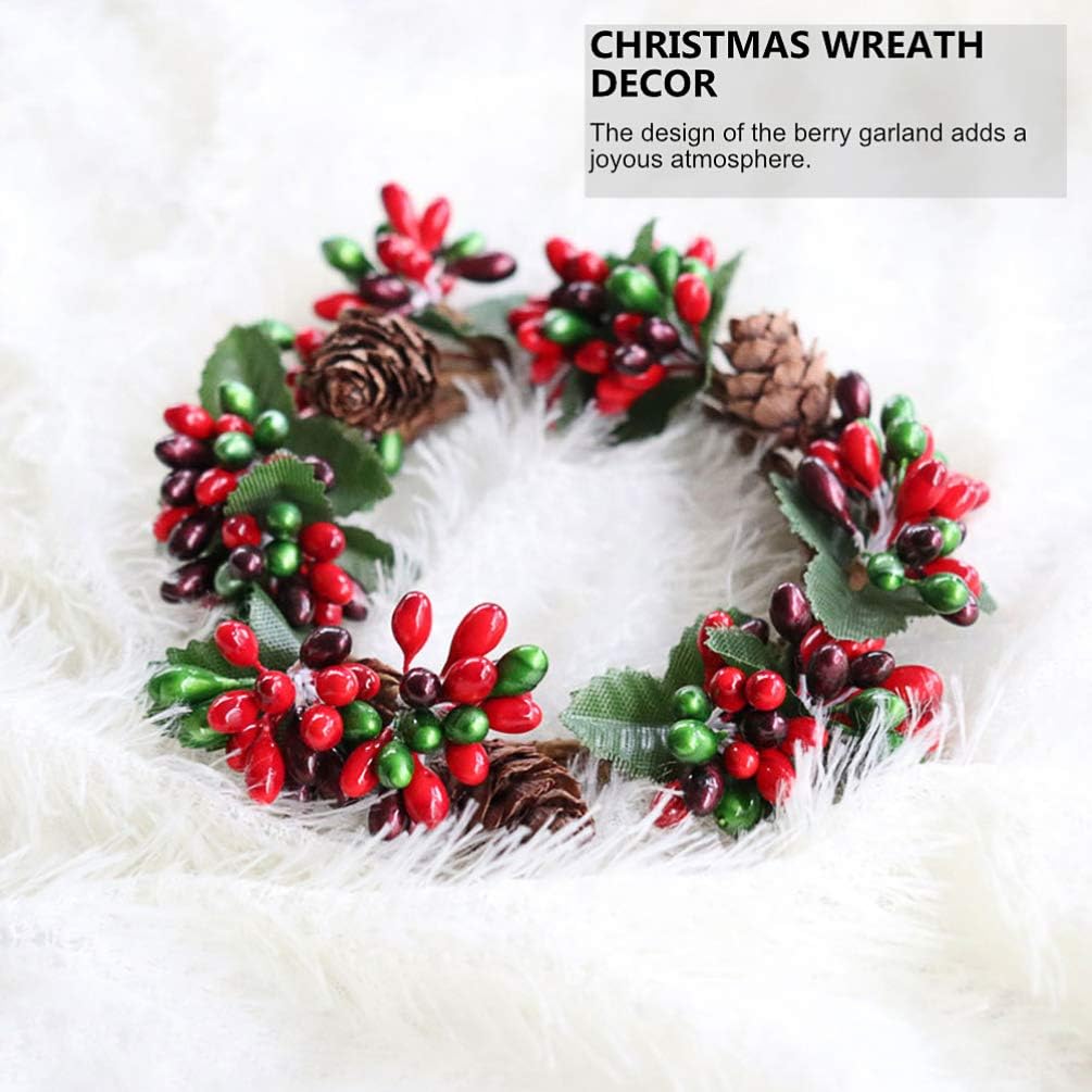 PRETYZOOM Christmas Candle Rings - 4Pcs Artificial Berry Mini Wreaths for Pillar Candles | Holiday Table Decor