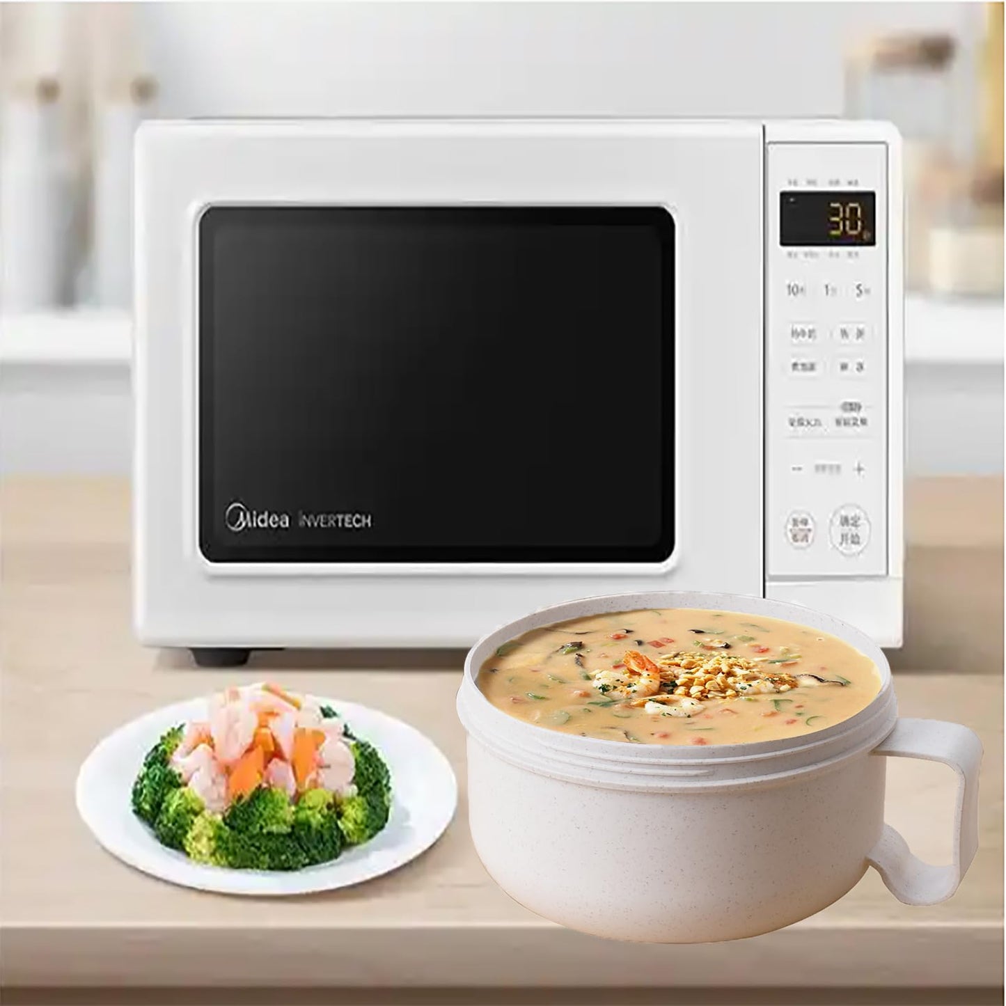 OZY Microwave Bowl Set with Lids and Handles,Ramen Noodles Cup Mug for Instant Noodles,Oatmeal,Salad,Soup,Cereal,Ideal for Home,Office, Dorm,BPA-Free (Black Beige)