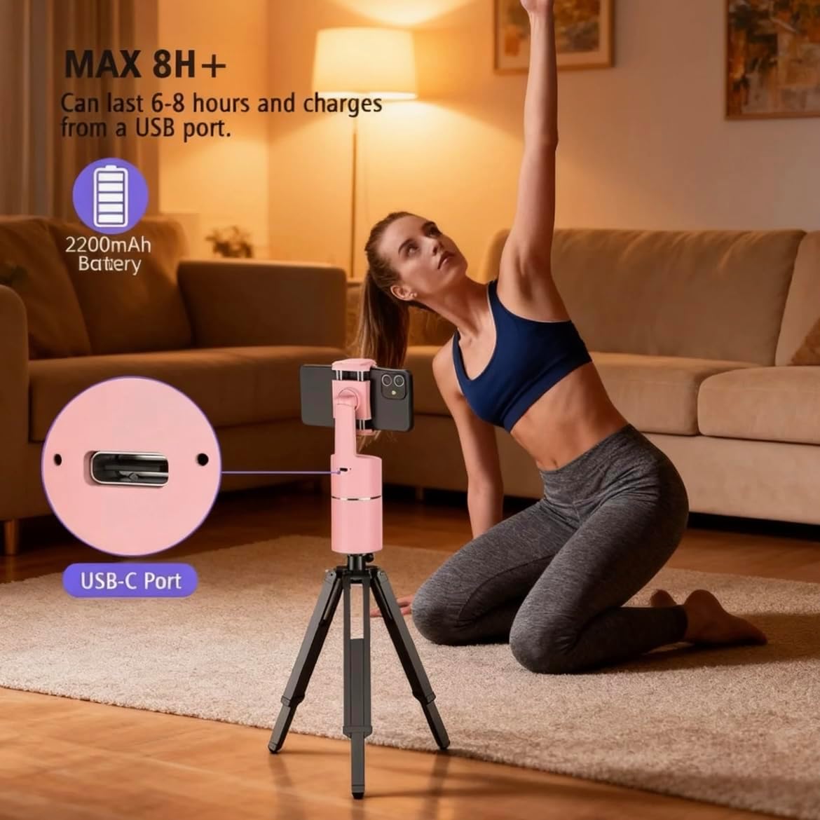 BlissVeritura 360 Auto Face Tracking Phone Holder, Auto Tracking Tripod Rotating Cell Phone Mount, Face and Body
