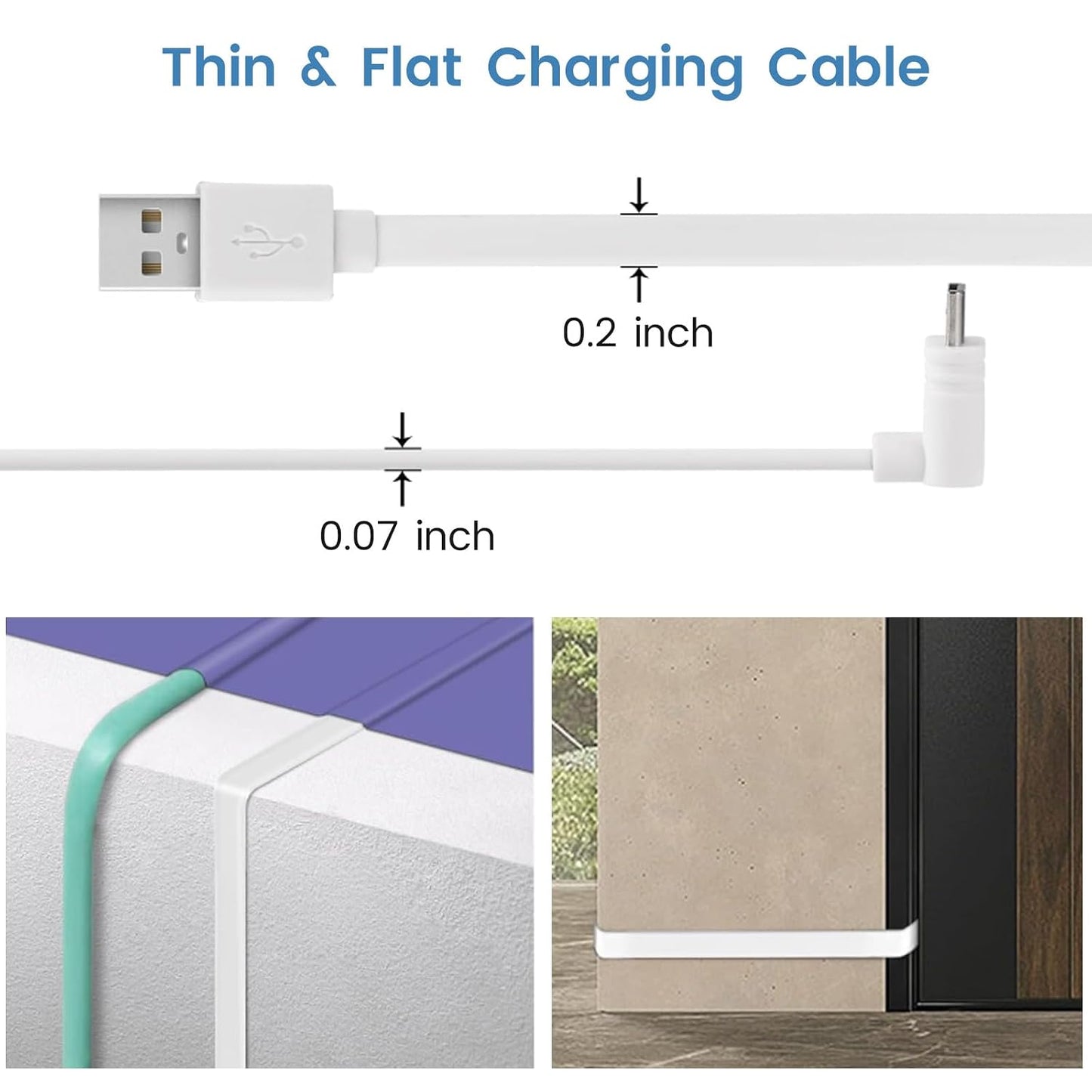 10 v3 90 2-Pack, Smays ft Cable for WYZE Cam Pan Camera, Long Micro USB Flat Power Cord, Degree White
