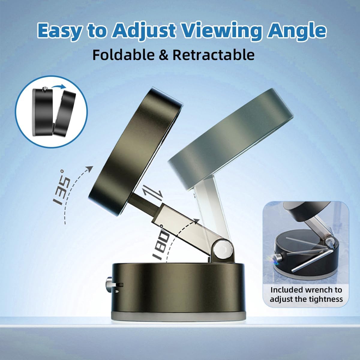 AUKSKY 17 16 15 14 13 12, Vacuum Magnetic Phone Holder, Foldable Car Mount with Windshield Suction Cup & Metal Ring