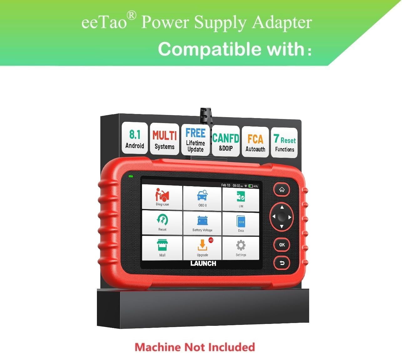 eeTao 5V 123X 6100mAh DC5.0V Charger USB-C for Launch Creader Professional Professional Diagnostic Tool Battery USB