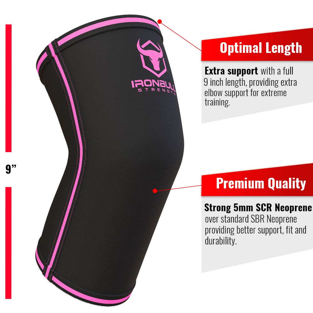 Elbow Sleeves 5mm (1 Pair) - High Performance Elbow Sleeve Support for Weightlifting, Weight Training & Powerlifting - Best Compression Straps - for Men and Women (Small, Black/Pink)