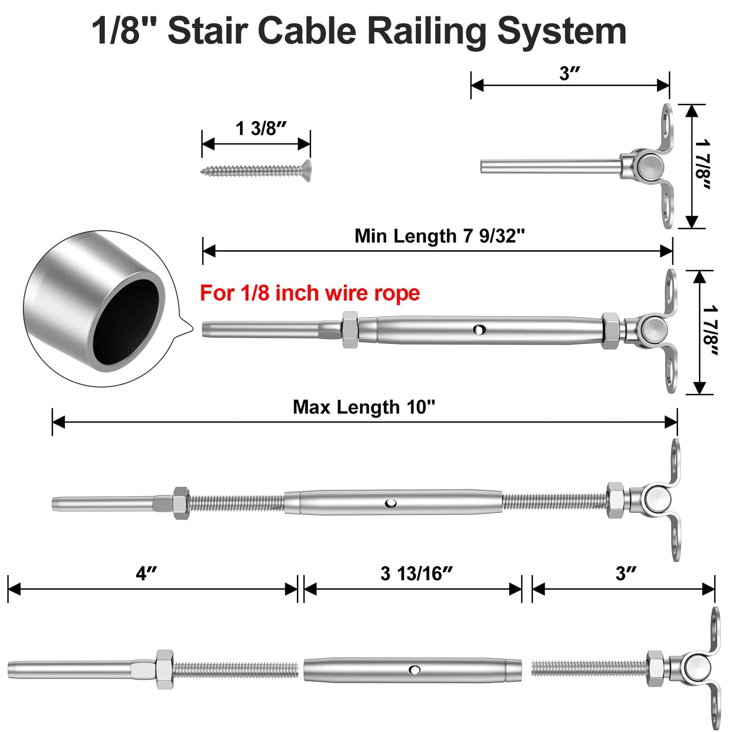 BLIKA 40 Pairs 1/8" Cable Railing Kit Swage Toggle Turnbuckle Hardware, Adjustable Angle T316 Stainless Steel Cable Railing Kits for 2"x2", 4"x4" Wood Posts, Deck Cable Railing Kits for Stairs, BL025