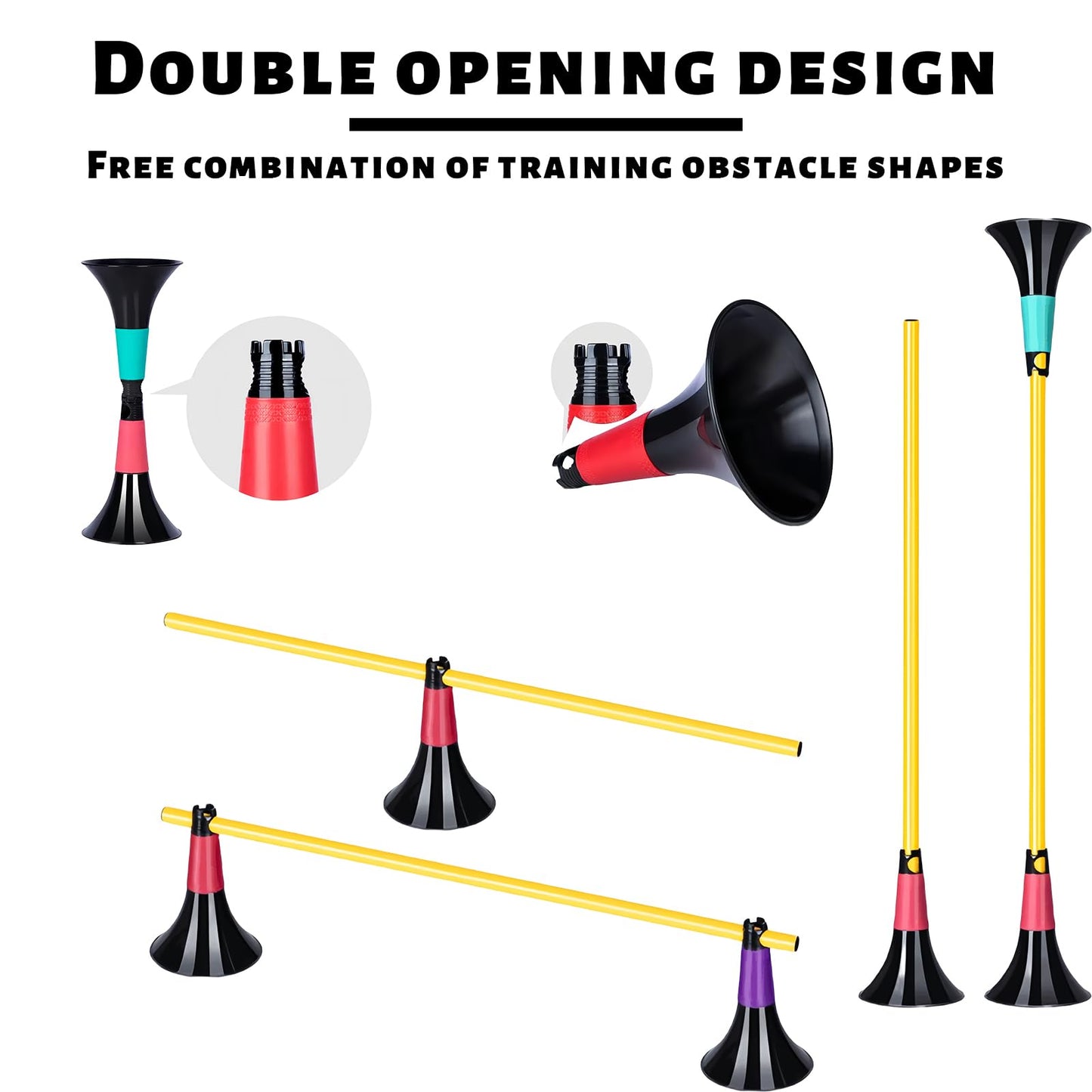 Basketball Training Cones and Agility Poles Set, 8pcs Cones with Anti-Slip Silicone Sleeve & 8pcs 19.7" Poles, Heavy Duty Soccer Training Equipment for Dribbling Drills and Speed Hurdles (Blue)