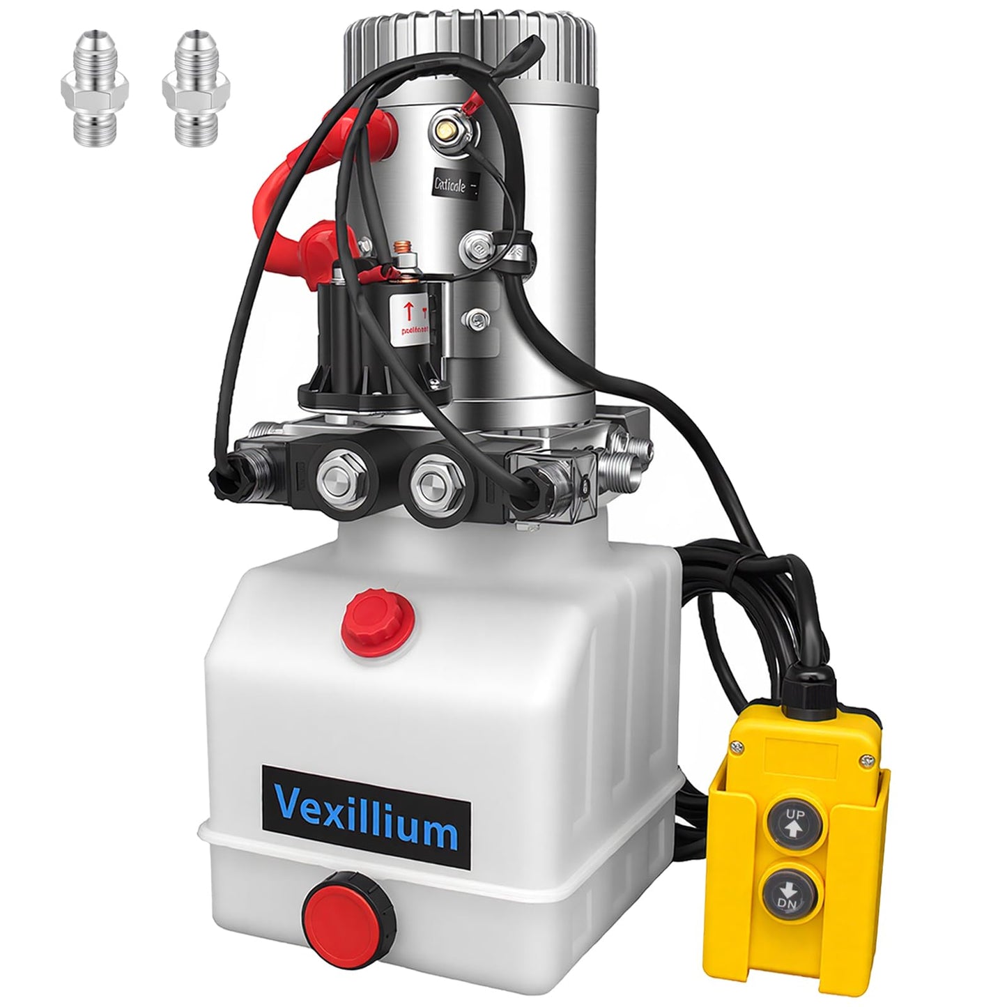Vexillium 3 Quart Hydraulic Power Unit, Double-Acting Electric Hydraulic Pump, DC 12V 3200 PSI, Plastic Reservoir for Dump Truck & Dump Trailer Hydraulic Systems