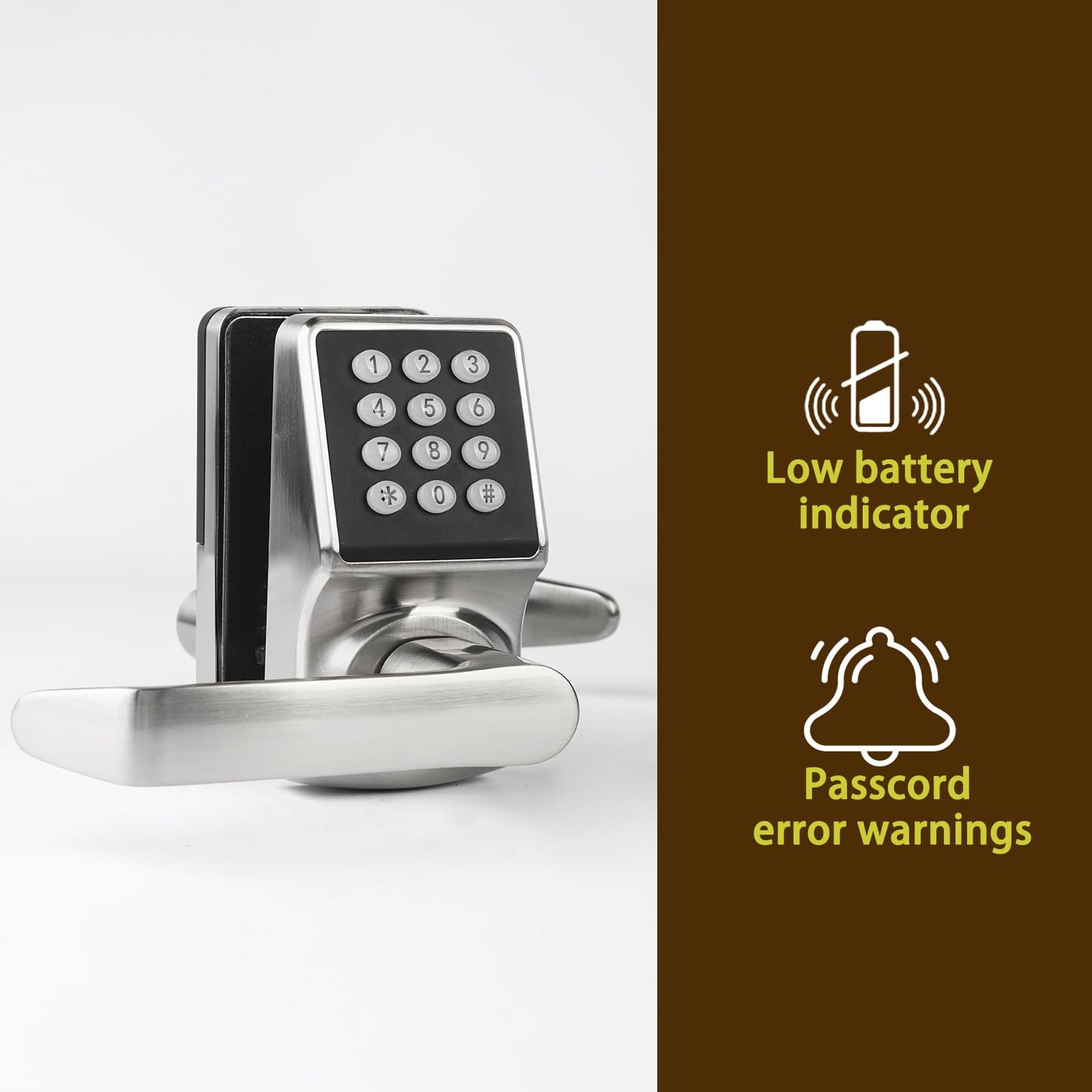 Cielsa Dawn Electronic Door Lock with Door Handle,Keypad Door Lock with Handle,Smart Locks for Front Door Keyless Entry Digital Knob with Code-Fob-Key(Brushed Nickel,1pack)