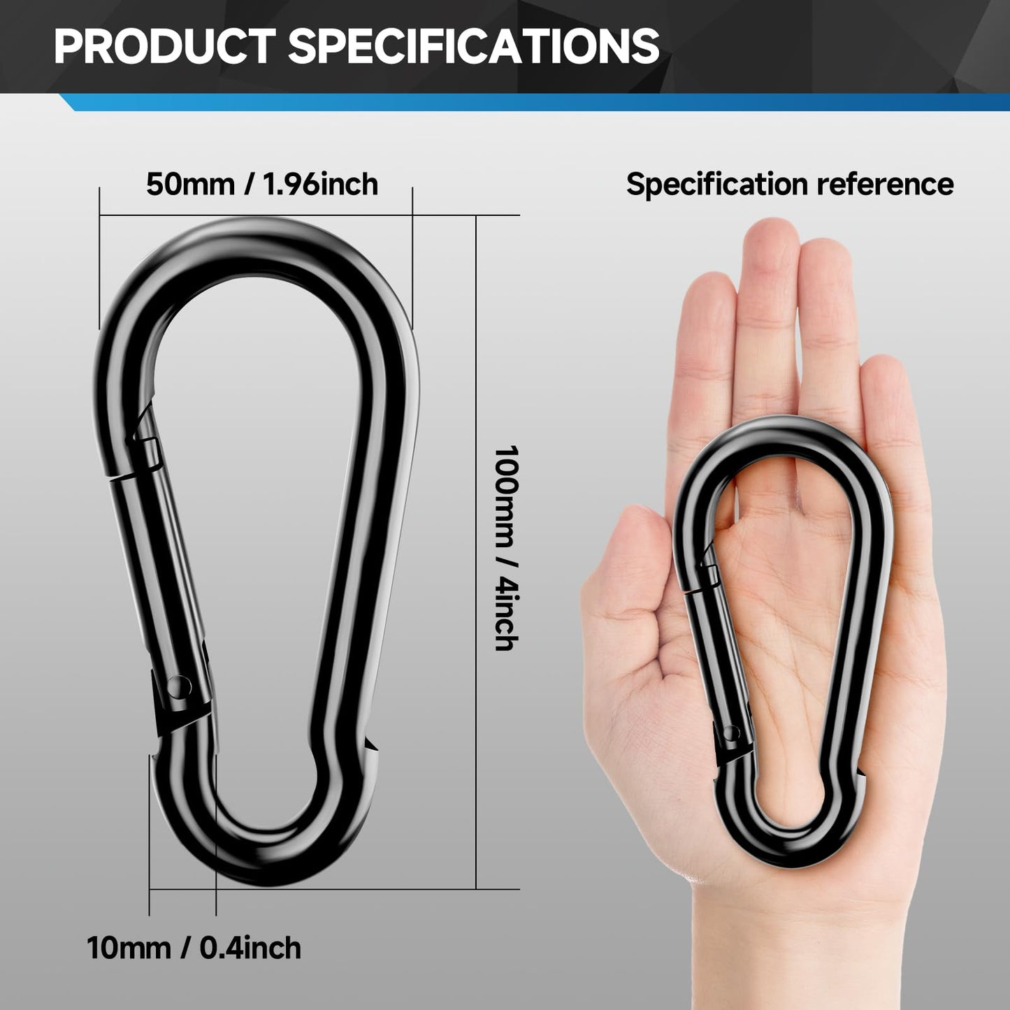 4Pcs Spring Snap Hooks, 4” Carabiner Clip, 800lbs Heavy Duty Rope Connector, Large Carabiners for Indoor & Outdoor, Hammock, Swing, Camping, Fishing, Hiking