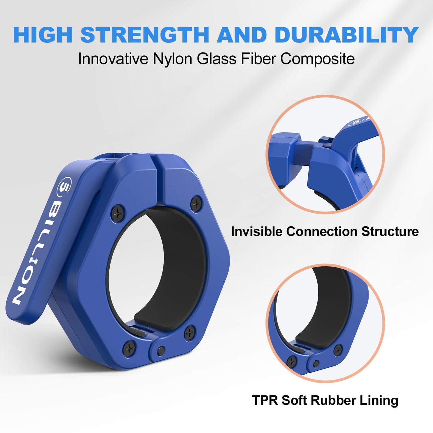 Olympic Barbell Clamps 2 inch Barbell Clips (Pair) Barbell Collars for Secure Weightlifting Quick Release Weight Clips for Bars with Anti-Slip TPR Lining at Home or Gym Clips (Blue)