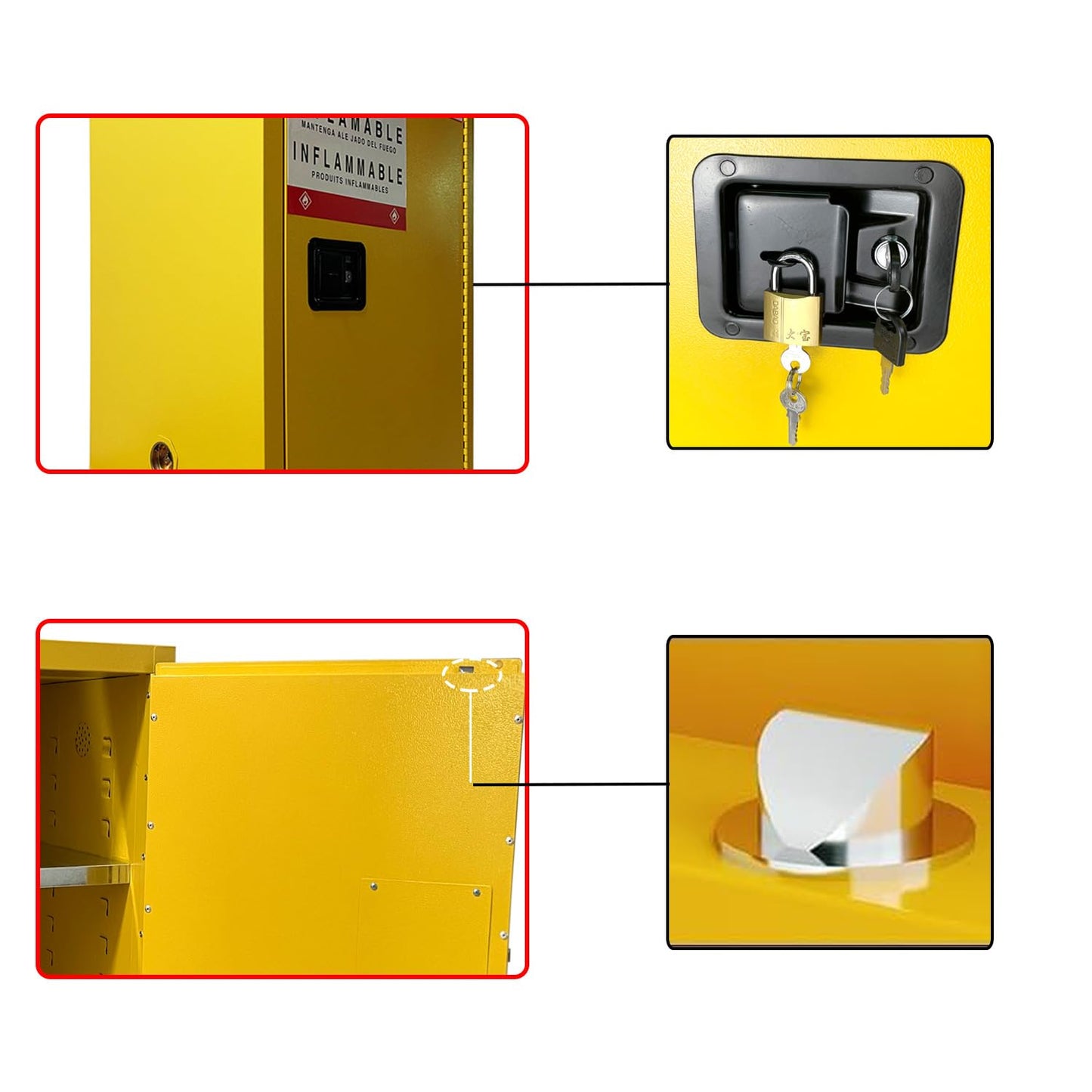 Hazardous Storage Cabinet, 23.2" W x 18.1" D x 35.3" H, for Storing up to 24 Gallons, Chemical Fireproof Cabinet, Featuring 2 Adjustable Shelves, Manual Closing Doors for Industrial (23"*18"*35.3")