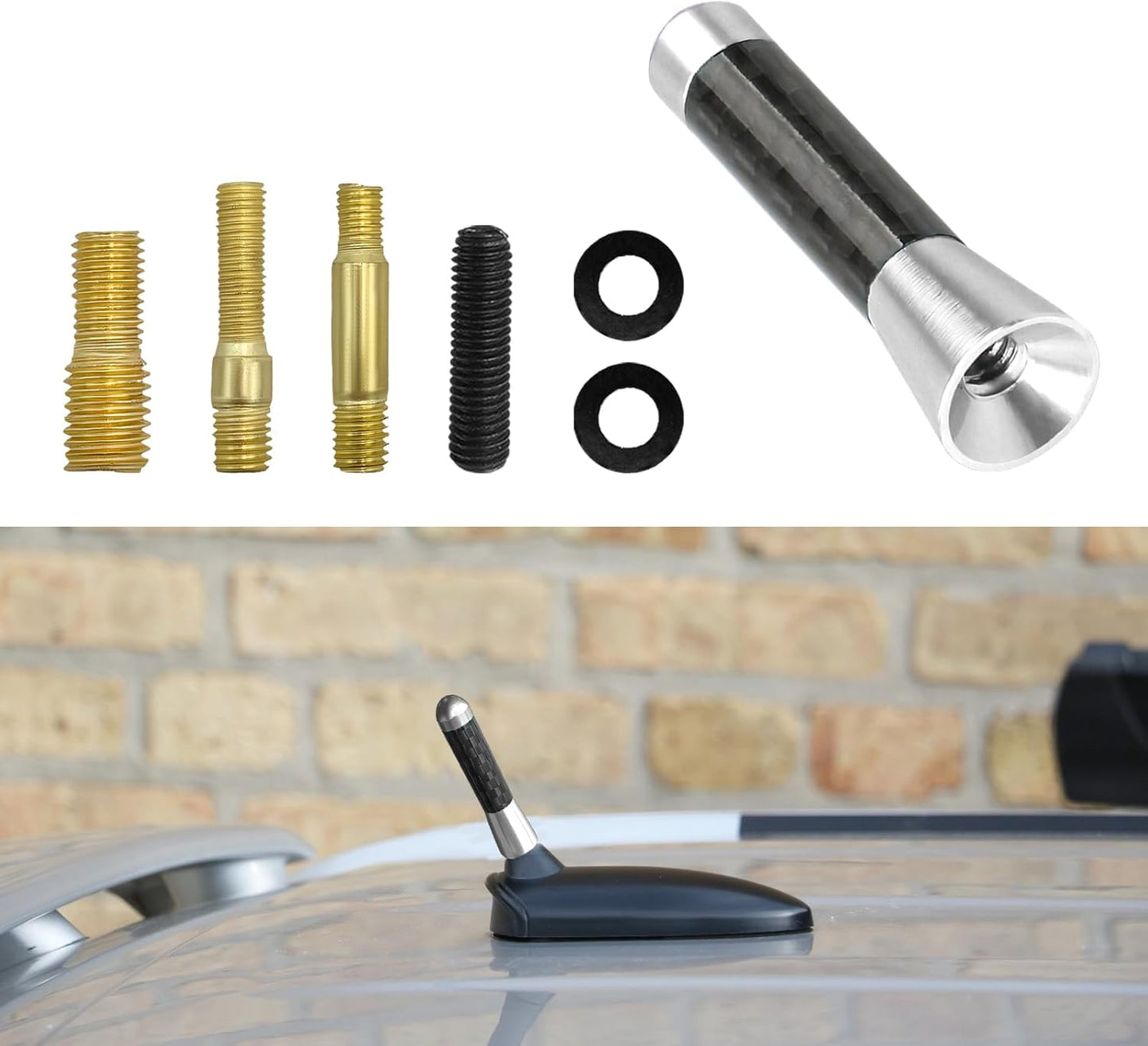 Fkewp 1.37 Inch Car Short Antenna, Aluminum Alloy AM/FM Reception Antenna with Screws & Gaskets, Carbon Fiber Roof
