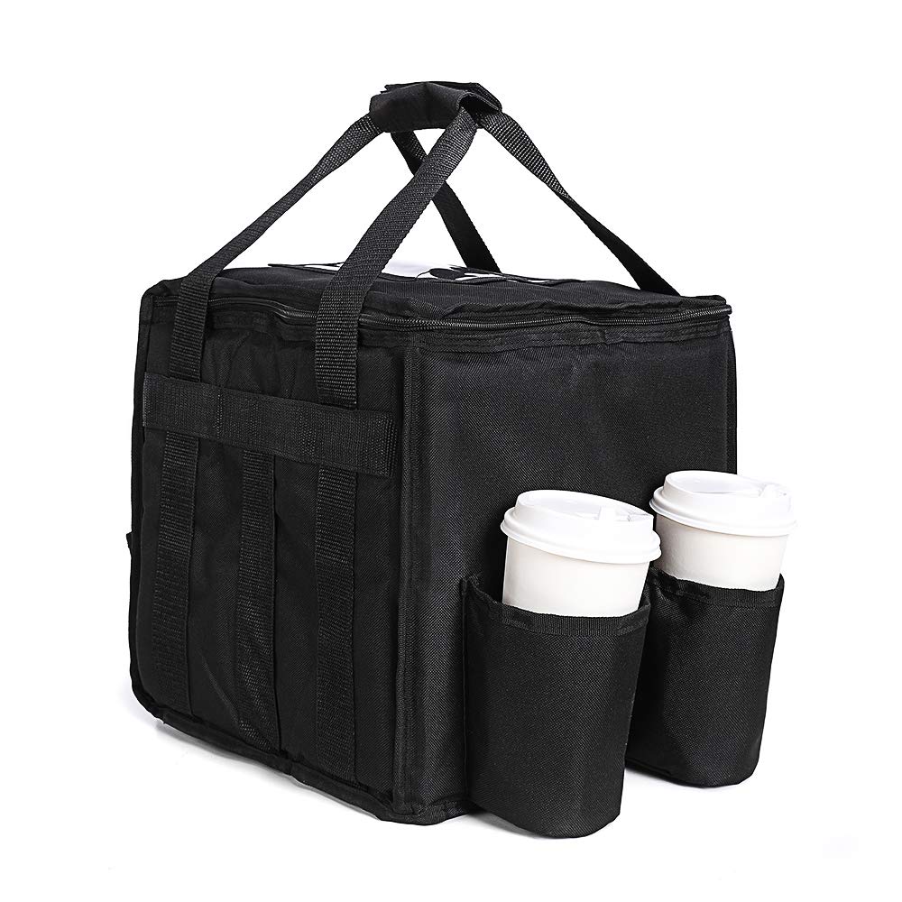 OGEFOTED Large Insulated Food Delivery Bag with Cup Holders, Foldable Pizza Delivery Bags Heavy Duty Food Warmer Grocery Bag for Camping Catering Restaurants