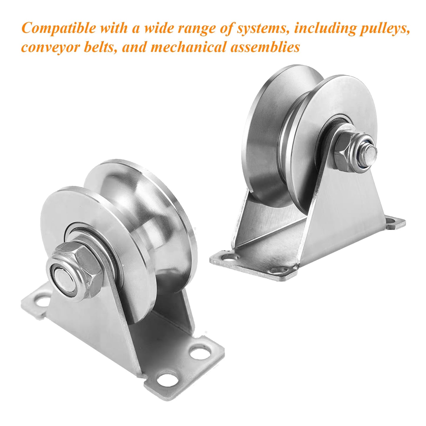 Stainless Steel U Groove Roller Gate Track Roller Heavy Duty Sliding Gate Wheels Double Bearing Garage Door Pulley Solid Bracket Plate Casters for Rolling Gate Industrial Machines