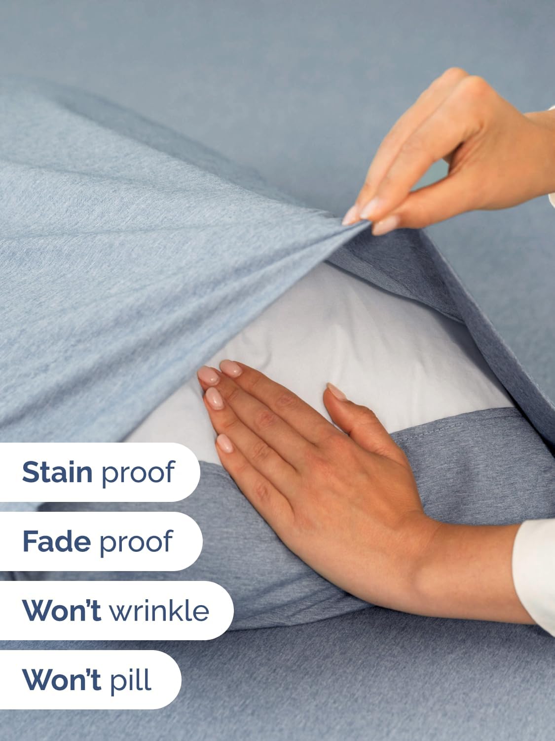 Skiennix Extra Deep Split King Sheet Set - 7 Piece Breathable Cooling Bedding - Soft Wrinkle-Free Heathered Blue