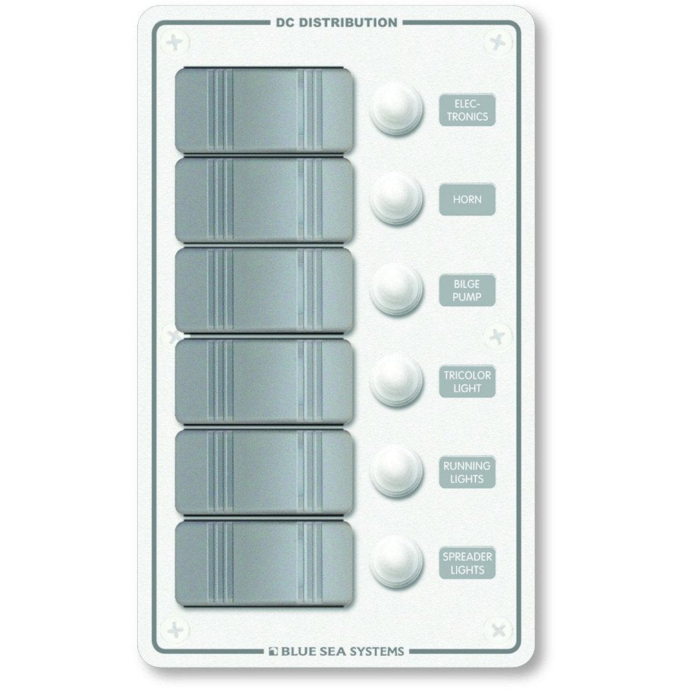 Blue Sea Systems 8273 Contura Water Resistant 12V DC Circuit Breaker Panel, White, 6 Position