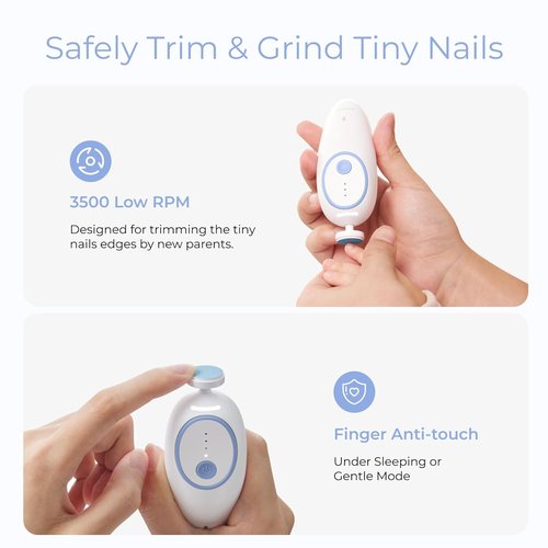 Momcozy Electric Baby Nail File - Gentle Trimmer with Night Light & 7 Grinding Heads - Blue