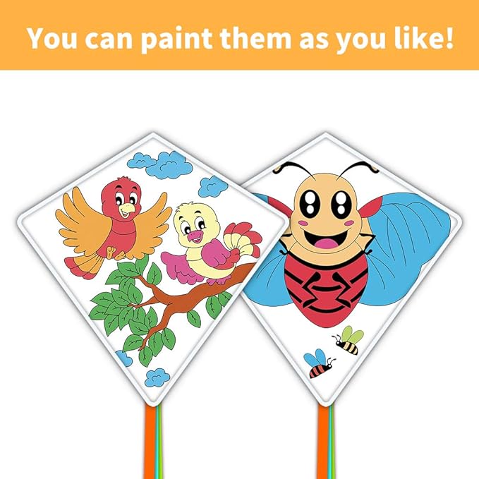 DIY Kites for Kids Kite Making Kit Bulk, Decorating Coloring Kite Party Pack,White Diamond Kite Kits