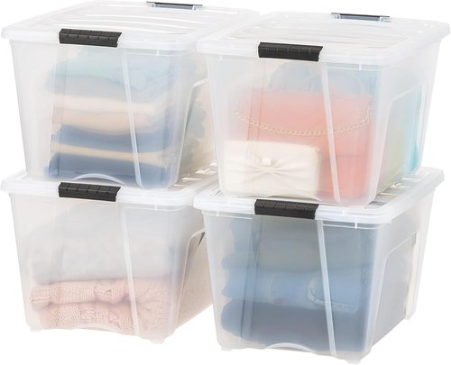 IRIS USA 54 Qt Stackable Plastic Storage Bins - BPA-Free, Durable Nestable Containers, 8 Pack - Clear with Lids