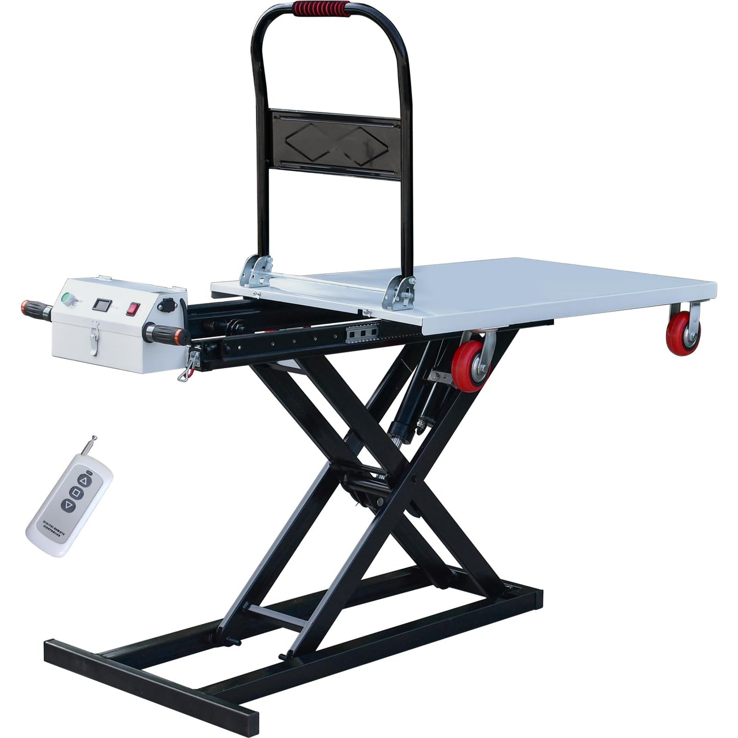 Electric Lift Table Cart 47" Lifting Height 660lbs Payload Electric Scissor Lift Table Portable Electric Lifting Flatbed Handcart for Material Handling (660Lbs 47" Lifting)