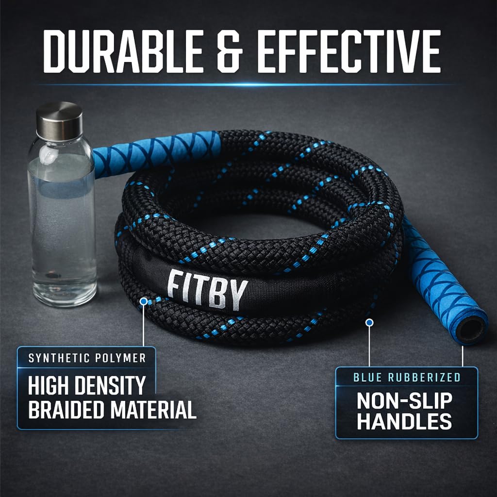 Weighted Jump Rope - 2.9lbs, 9.9 Feet Long Jump Ropes for Fitness, Home Workout Rope, Skipping Rope for Exercise, Total Body Workout Equipment, Durable Jumping Rope by Fitby