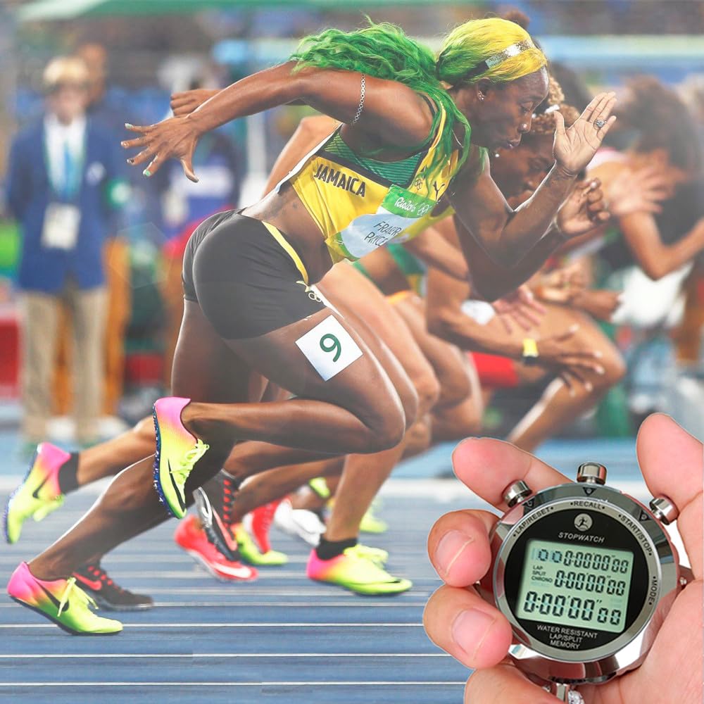 Stopwatch Timer, Digital Stop Watch with 0.01second Timing, Metal 10 Lap Memory, Rolilink Large dispaly Alarm Clock for Coach Sports Running Marathon