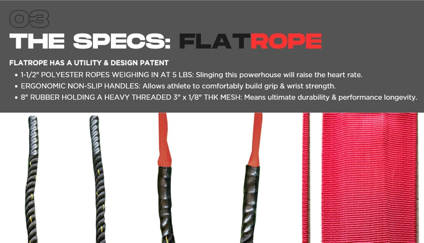 Patented FLATROPE 5lb Weighted Jump Rope, Heavy Flat-Mesh Design to Reduce Ankle Injury, 120” Adjustable Strength-Training Rope for Muscle Building, Conditioning & HIIT, Home Gym Fitness Equipment for CrossFit, HYROX, Spartan, DEKA Athletes, Black