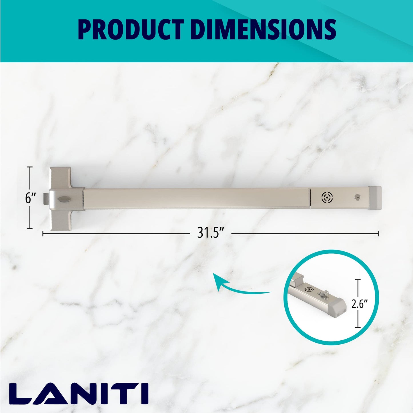 LANITI Hardware Push Bar Stainless Steel Commercial Emergency Exit Bar Panic Exit Device Suitable for Wood Metal Door Exterior Locking Lever Trim. (Lock Cylinder - with Alarm)