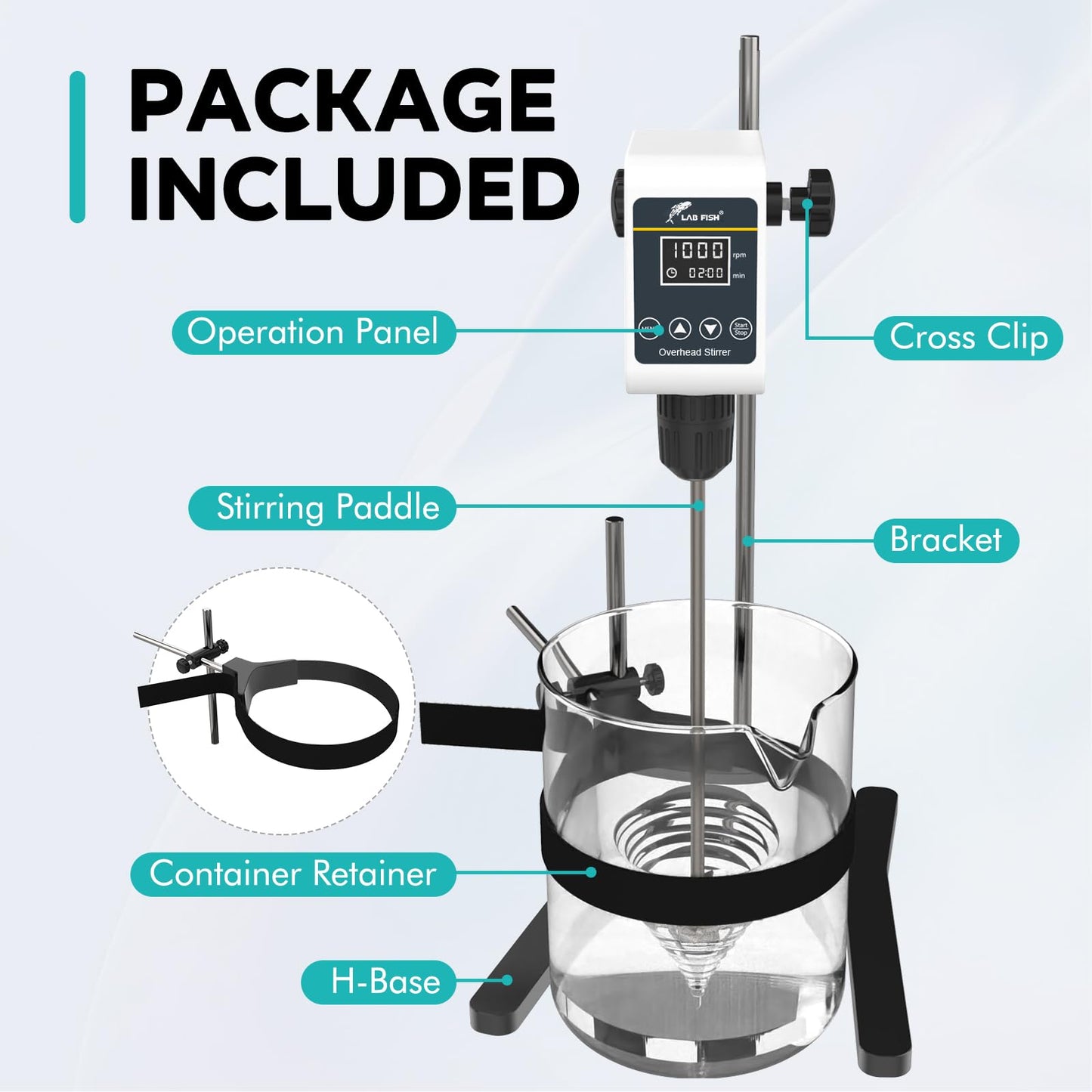 LAB FISH Digital Overhead Stirrer(OS-5S) 10L Capacity 100-1200 RPM Timing 1min-24h Variable Speed Mixer Handles High Viscosity Liquids for Chemical/Reagents/Paints