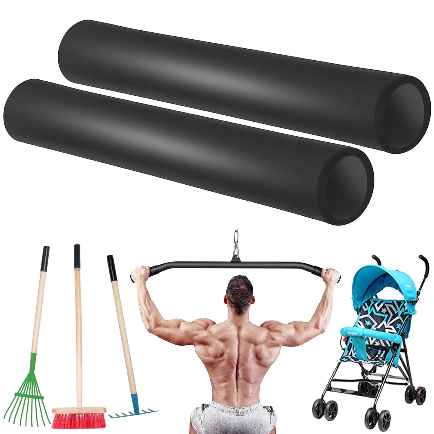 Taeku Foam Handle Grip Covers, 1 Pair Anti-Slip NPVC Tubing Sleeves Comfort Grip for Fitness Equipment, Garden Tools, Stroller Handles 7in