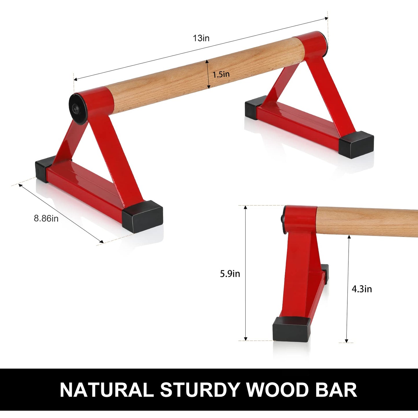 Wood push up bars Parallettes bars Anti-slip Handstand Bars for Calisthenics, Fitness, Floor workouts Solid Wood with Sturdy Metal Bracket, Support 500 lbs