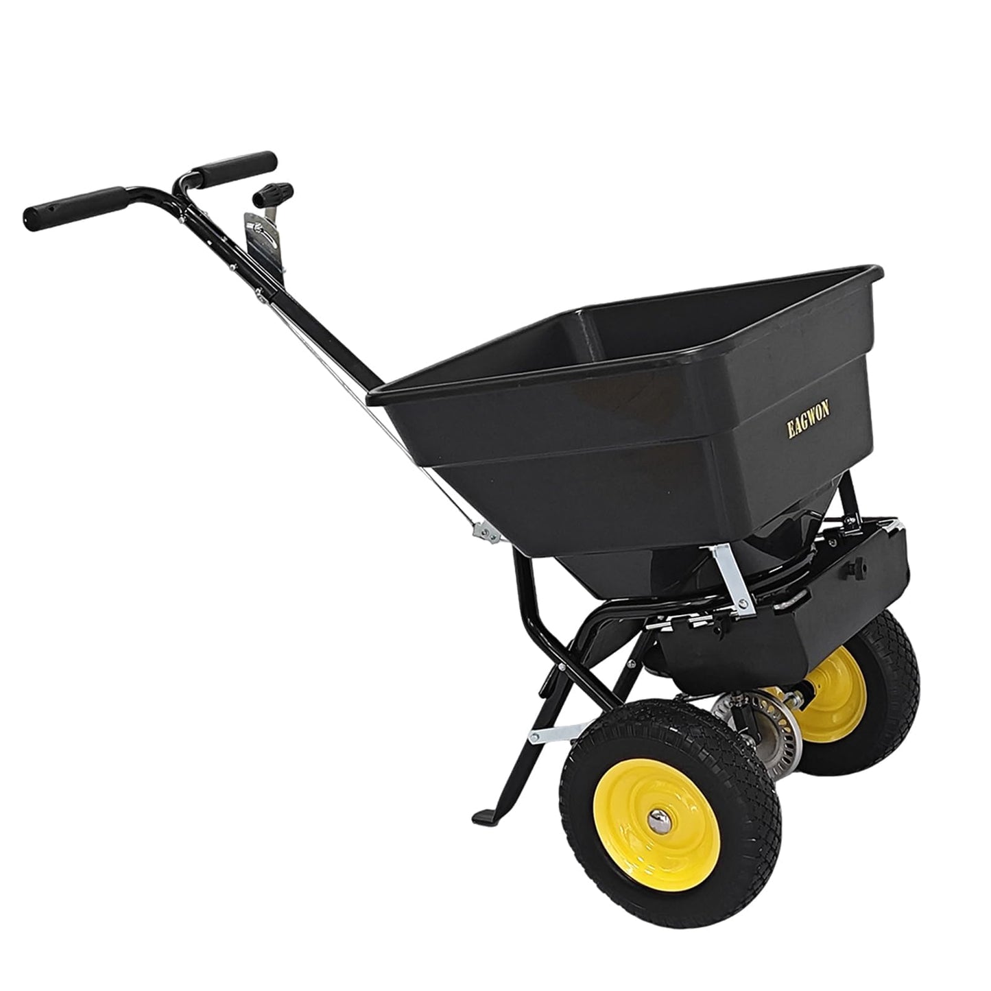 EAGWON Walk-Behind Push Broadcast Spreader, 100lb Capacity Fertilizer Spreader, 0-9.8ft Spreading Width, 13in All-Terrain Solid Tires, All Season for Seed/Fertilizer/Salt/Ice Melt