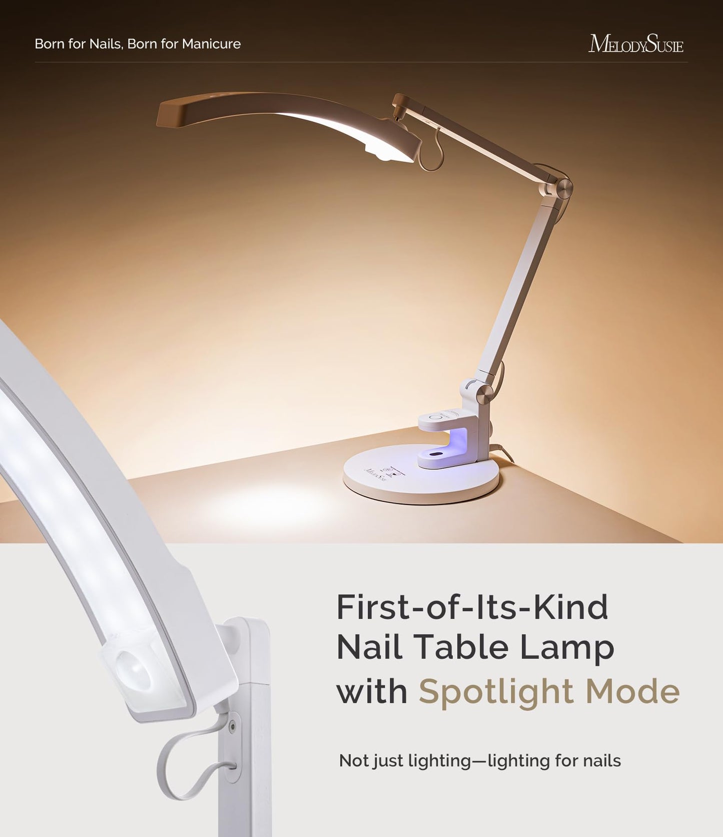 MelodySusie LED Manicure Table Lamp for Nail Techs with Foldable Manicure Arm Rest for Nails Tech